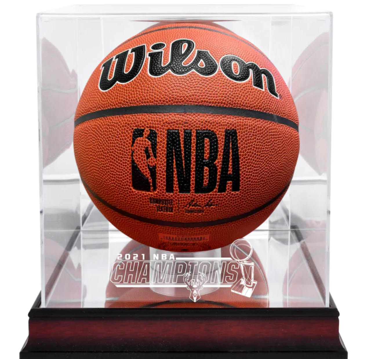 Milwaukee Bucks 2021 NBA Eastern Conference Champions Logo Mahogany Basketball Display Case with Mirrored Back