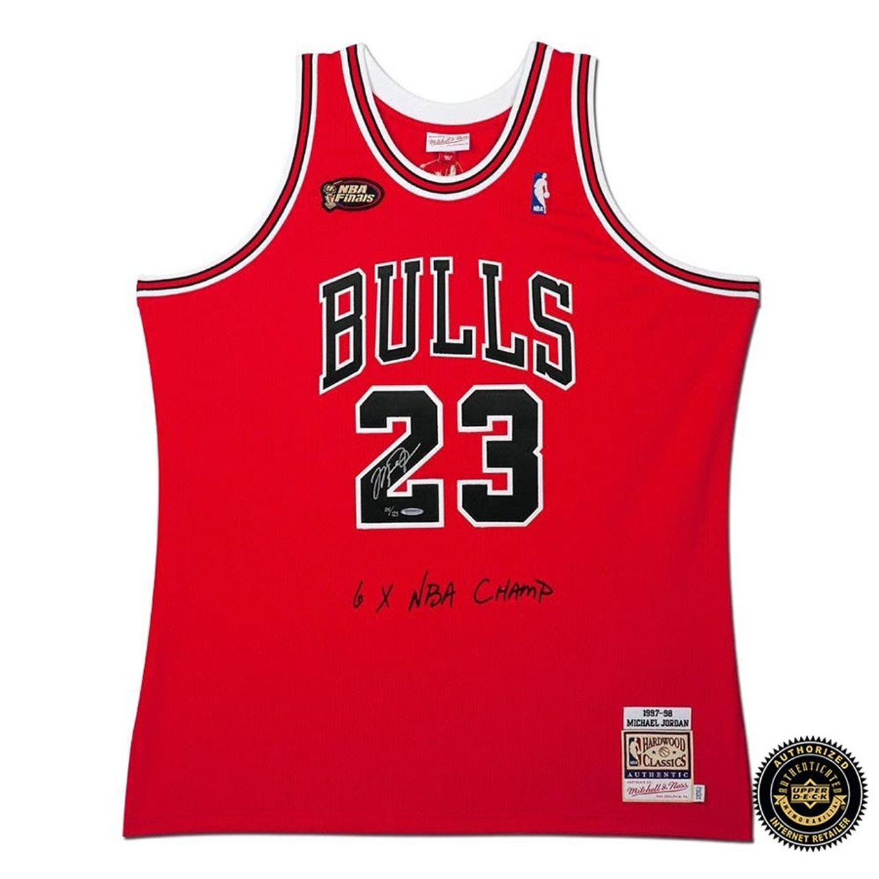 Michael Jordan Autographed & Embroidered Chicago Bulls 1997-98 Red With NBA  Finals Patch Authentic Mitchell & Ness Jersey