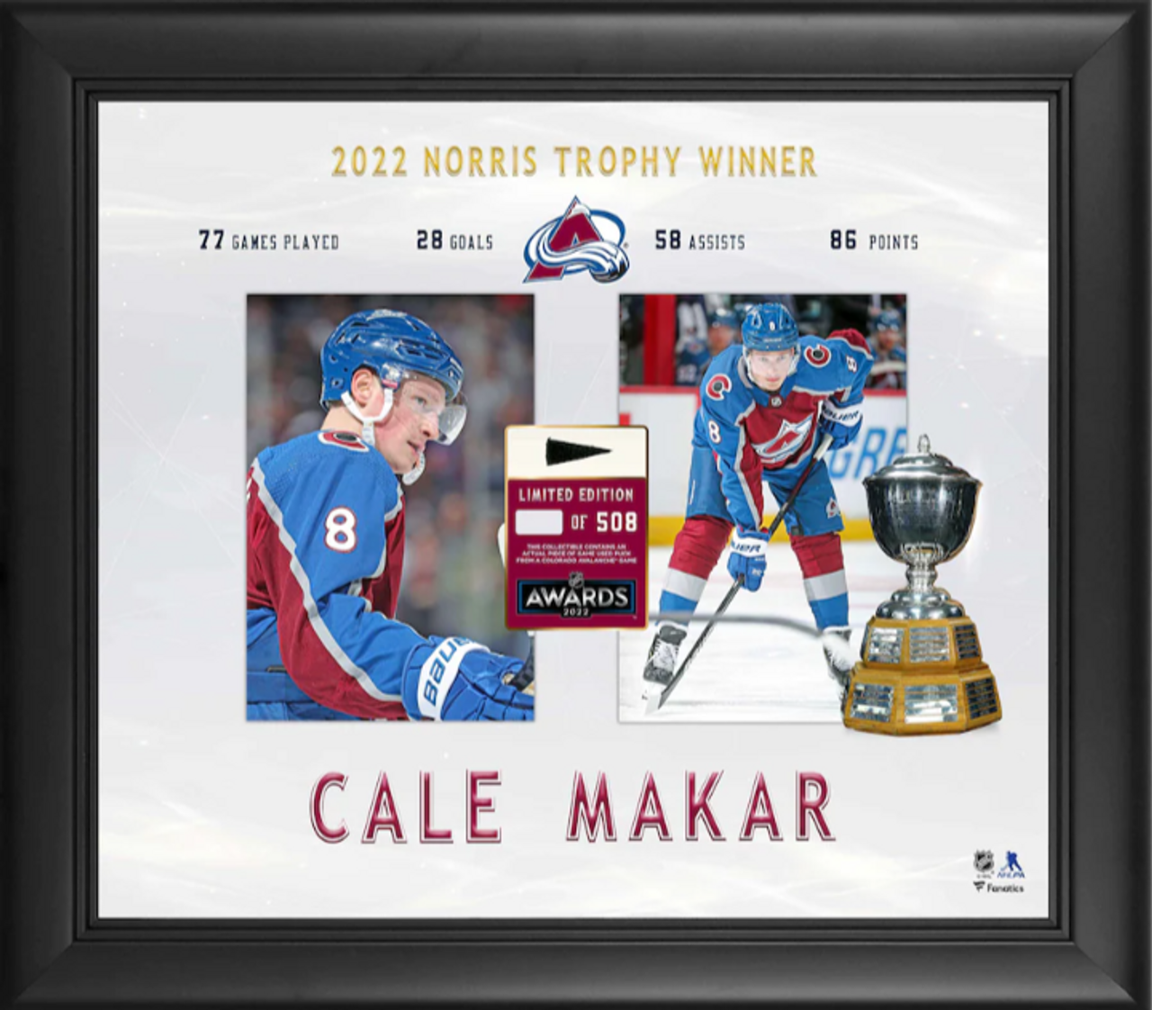 Shop Cale Makar Colorado Avalanche 2022 Stanley Cup Champions Sublimated  Plaque with Game-Used Ice from the 2022 Stanley Cup Final - Limited Edition  of 500