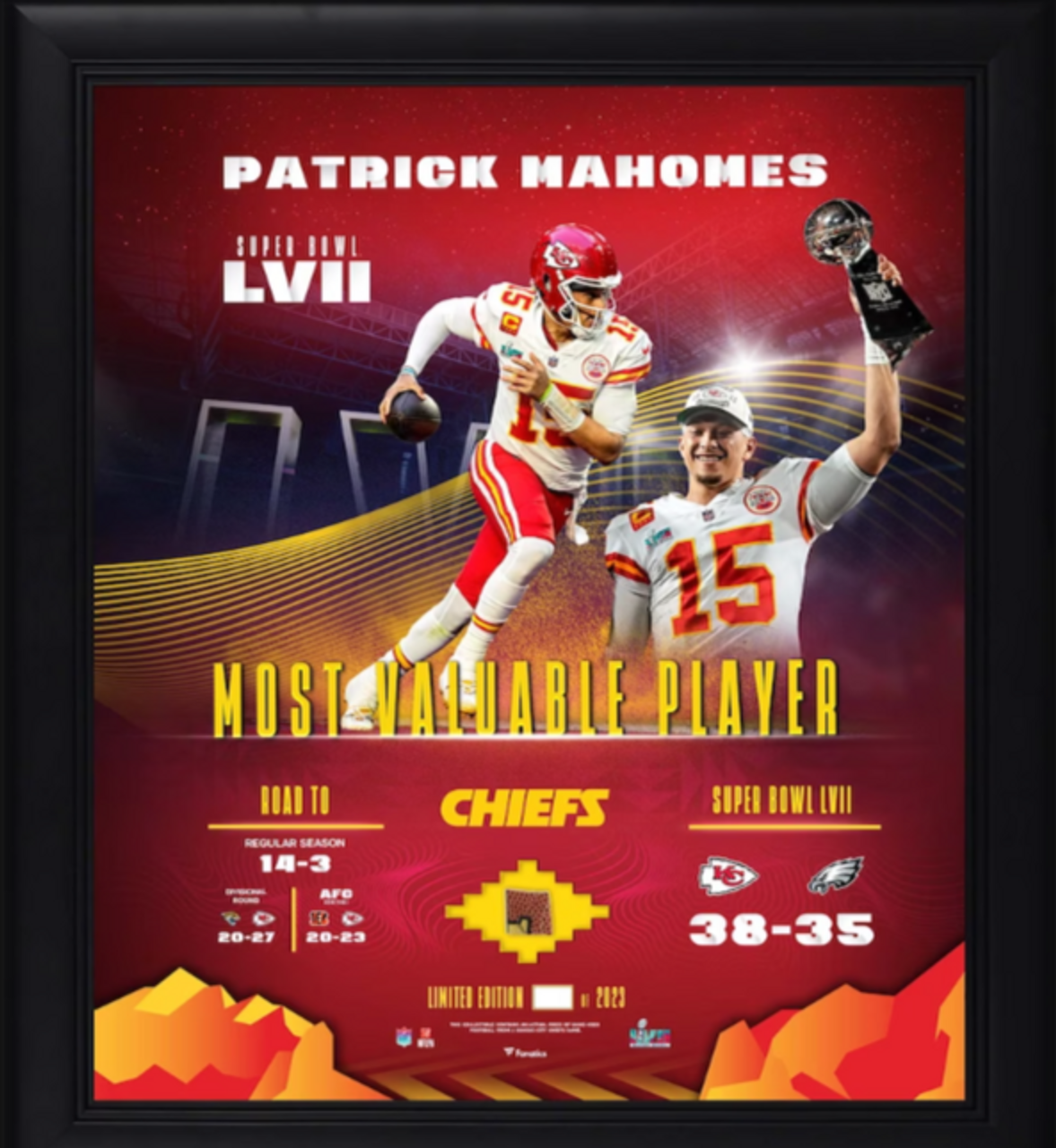 Patrick Mahomes Kansas City Chiefs Framed 15' x 17' Super Bowl LVII  Champions MVP Collage with a Piece of Game-Used Football