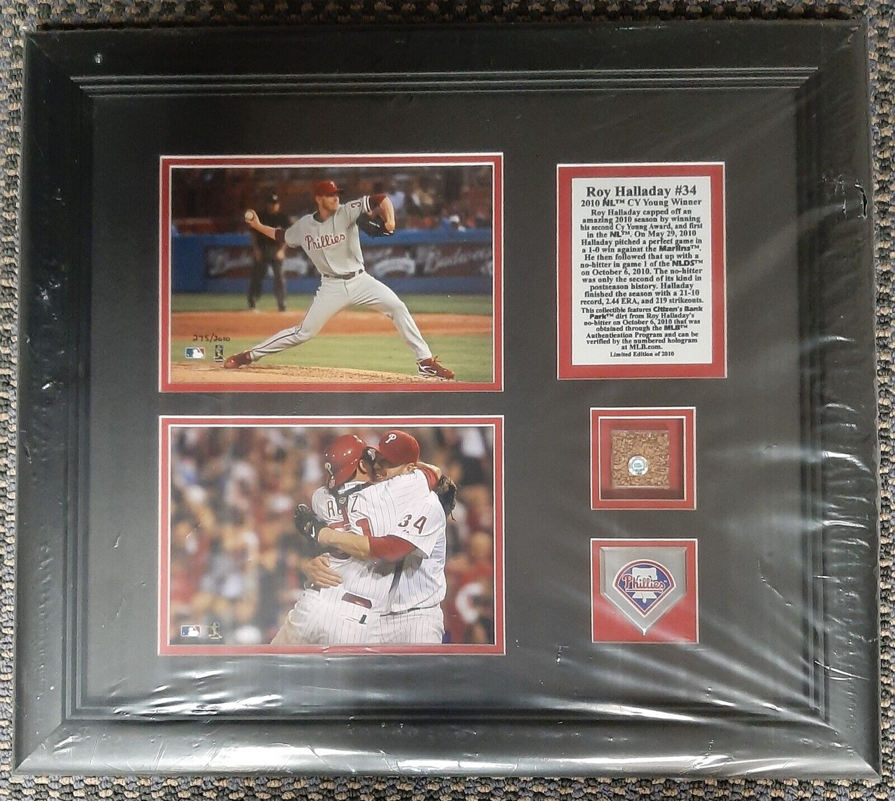 Phillies Roy Halladay 2010 Cy Young Plaque w/Game Used Dirt