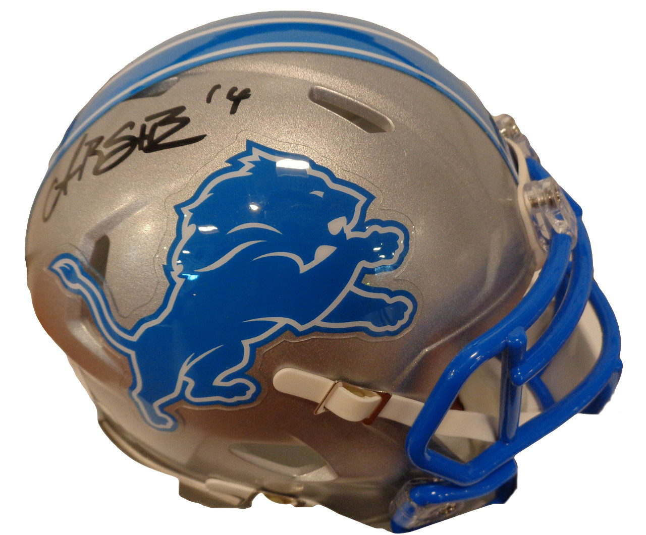detroit lions football helmet Amon-Ra St.Brown Autographed Alternate Full-Size Replica Beckett CoA field helmet design is now offered as a replica Barry Sanders Autographed Detroit Lions