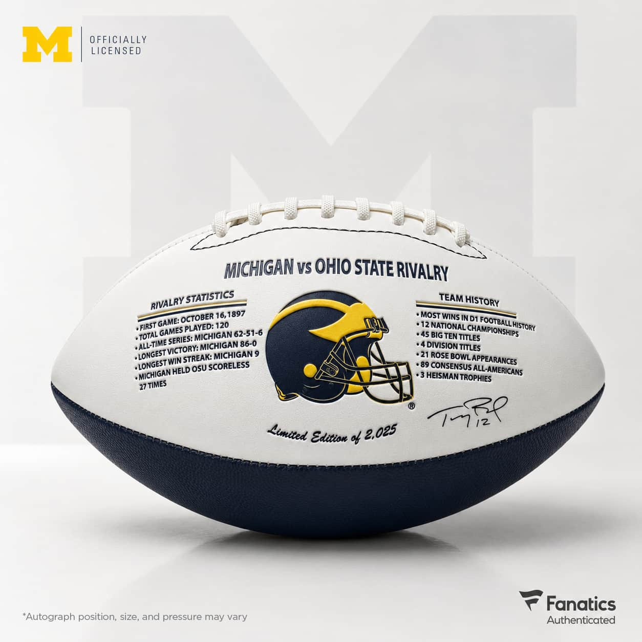 Michigan ball — full profile with navy panel