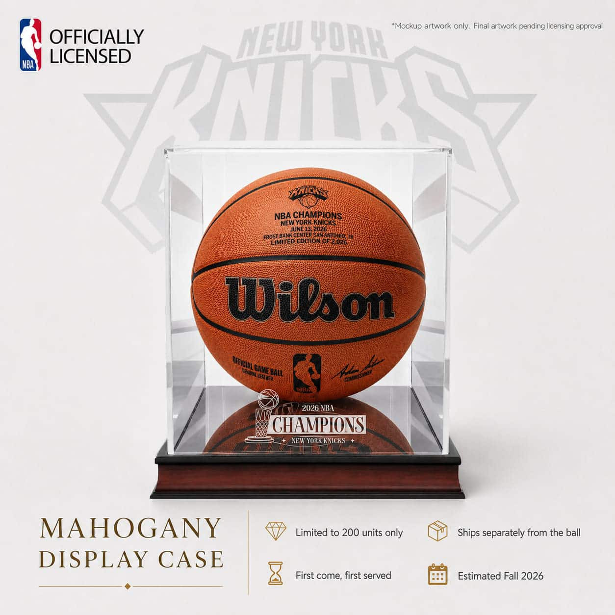 New York Knicks 2026 Championship Logo Mahogany Display Case