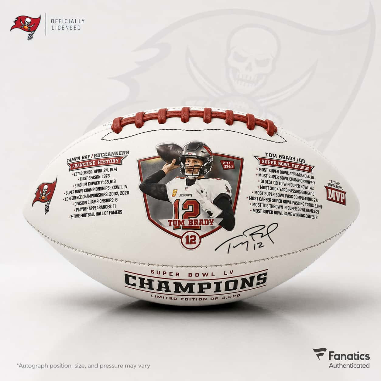 Super Bowl LV ball — Tom Brady panel with franchise history and autograph