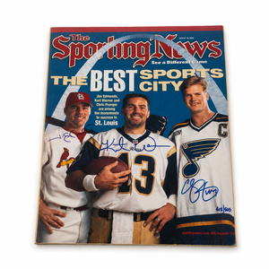St Louis Best Sports City Sporting News Cover Framed Autographed by Jim Edmonds Kurt Warner and Chris Pronger