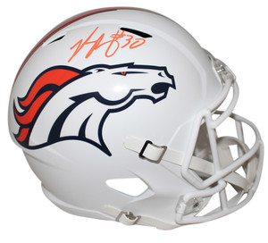Phillip Lindsay Autographed Helmet - Denver Broncos Flat White Speed Replica JSA Phillip Lindsay Autographed Helmet - Denver Broncos Flat White Speed Replica JSA