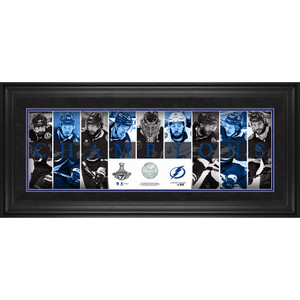 Tampa Bay Lightning Framed 2020 Stanley Cup Champions Panoramic with a Piece of Game-Used Net from the 2020 Stanley Cup Playoffs - Limited Edition 10 x 30 Tampa Bay Lightning Framed 2020 Stanley Cup Champions Panoramic with a Piece of Game-Used Net from the 2020 Stanley Cup Playoffs - Limited Edition 10 x 30