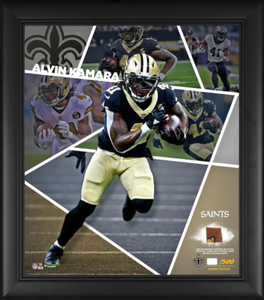 Alvin Kamara New Orleans Saints Framed 15" x 17" Impact Player Collage with a Piece of Game-Used Football - Limited Edition  Alvin Kamara New Orleans Saints Framed 15" x 17" Impact Player Collage with a Piece of Game-Used Football - Limited Edition