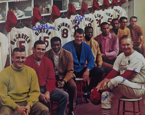 Red Schoendienst, Lou Brock, Bob Gibson Legends 1968 Autographed Photo w/COA