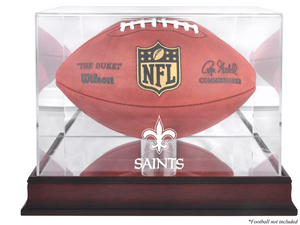 New Orleans Saints Authentic Mahogany Football Logo Display Case with Mirror Back  New Orleans Saints Authentic Mahogany Football Logo Display Case with Mirror Back