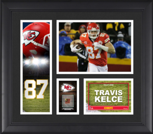 Travis Kelce Kansas City Chiefs Framed 15" x 17" Player Collage with a Piece of Game-Used Football Travis Kelce Kansas City Chiefs Framed 15" x 17" Player Collage with a Piece of Game-Used Football