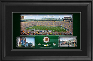 Green Bay Packers Framed Stadium Panoramic Collage with Game-Used Football - Limited Edition Green Bay Packers Framed Stadium Panoramic Collage with Game-Used Football - Limited Edition