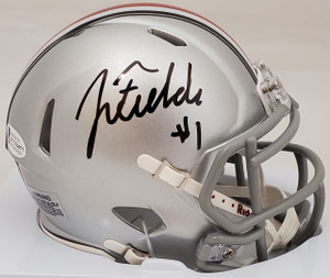 Justin Fields Ohio State Buckeyes Signed Silver Speed Mini Helmet Justin Fields Ohio State Buckeyes Signed Silver Speed Mini Helmet