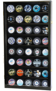 40 Hockey Puck Lockable Display Case Cabinet UV Protective 40 Hockey Puck Lockable Display Case Cabinet UV Protective