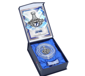 Tampa Bay Lightning 2021 Stanley Cup Champions Crystal Puck - Filled with Ice From the 2021 Stanley Cup Final Tampa Bay Lightning 2021 Stanley Cup Champions Crystal Puck - Filled with Ice From the 2021 Stanley Cup Final