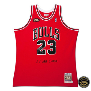 Michael Jordan Autographed & Embroidered Chicago Bulls 1997-98 Red With NBA Finals Patch Authentic Mitchell & Ness Jersey Michael Jordan Autographed & Embroidered Chicago Bulls 1997-98 Red With NBA Finals Patch Authentic Mitchell & Ness Jersey