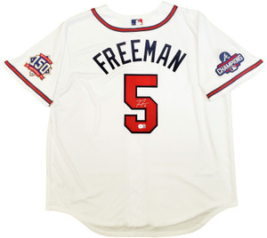 Atlanta Braves Freddie Freeman Signed Nike White Jersey World Series Patch Size XL Atlanta Braves Freddie Freeman Signed Nike White Jersey World Series Patch Size XL