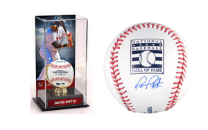 David Ortiz Boston Red Sox Autographed Hall of Fame Logo Baseball with Display Case David Ortiz Boston Red Sox Autographed Hall of Fame Logo Baseball with Display Case