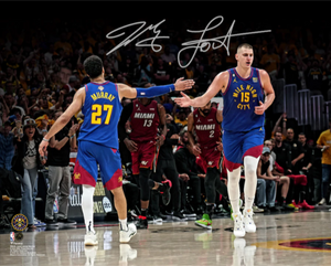 Nikola Jokic and Jamal Murray Denver Nuggets 2023 NBA Finals Champions Dual Signed 2023 NBA Finals Action Photograph Nikola Jokic and Jamal Murray Denver Nuggets 2023 NBA Finals Champions Dual Signed 2023 NBA Finals Action Photograph