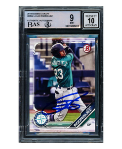 Julio Rodriguez Seattle Mariners Autographed 2019 Bowman Draft Rookie Card #BD60 BGS 9 Auto Grade Gem Mint 10 Julio Rodriguez Seattle Mariners Autographed 2019 Bowman Draft Rookie Card #BD60 BGS 9 Auto Grade Gem Mint 10