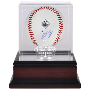 Corey Seager Texas Rangers Autographed 2023 World Series Logo Baseball w/ Mahogany Logo Case Corey Seager Texas Rangers Autographed 2023 World Series Logo Baseball w/ Mahogany Logo Case