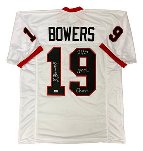 Brock Bowers Georgia Bulldogs White Custom Jersey with 21/22 Natl Champs Brock Bowers Georgia Bulldogs White Custom Jersey with 21/22 Natl Champs