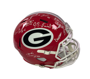 Georgia Bulldogs 2021 National Champions Team Autographed Replica Helmet with 8 Signatures Georgia Bulldogs 2021 National Champions Team Autographed Replica Helmet with 8 Signatures