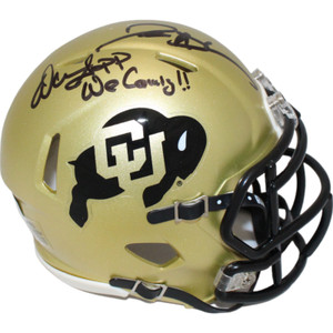 Deion Sanders Warren Sapp Signed Colorado Gold Mini Helmet "We Coming" Deion Sanders Warren Sapp Signed Colorado Gold Mini Helmet "We Coming"