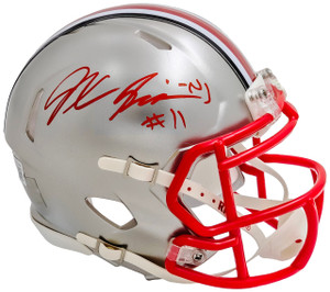 Jaxon Smith-Njigba Ohio State Buckeyes Autographed Silver Speed Mini Helmet Jaxon Smith-Njigba Ohio State Buckeyes Autographed Silver Speed Mini Helmet