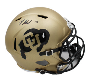 Travis Hunter Signed Colorado Buffaloes Replica Gold NFL Helmet Travis Hunter Signed Colorado Buffaloes Replica Gold NFL Helmet