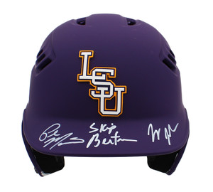 LSU Tigers Coaches Jay Johnson, Paul Manieri, and Skip Bertman Signed Rawlings Purple NCAA Batting Helmet LSU Tigers Coaches Jay Johnson, Paul Manieri, and Skip Bertman Signed Rawlings Purple NCAA Batting Helmet