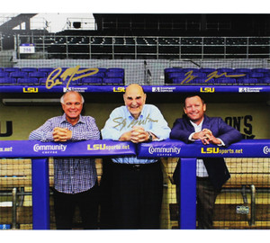 Skip Bertman, Jay Johnson, Paul Mainieri LSU Tigers Coaches Autographed 16×20 MLB Dugout Photo Skip Bertman, Jay Johnson, Paul Mainieri LSU Tigers Coaches Autographed 16×20 MLB Dugout Photo