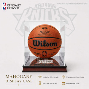 New York Knicks 2026 Championship Game Ball Logo Mahogany Display Case