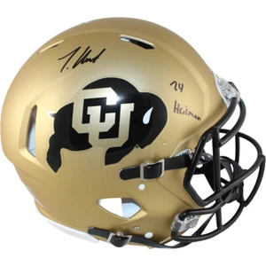Travis Hunter Signed Colorado Buffaloes Gold Helmet: 24 Heisman Inscription, BAS COA
