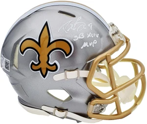 Drew Brees Signed Saints Flash Silver Speed Mini Helmet SB XLIV MvP Autographed NFL Hall of Fame Collectible Gift
