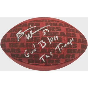 Brian Urlacher Autographed Chicago Bears Football: "God Bless The Troops" Inscription, Beckett Authenticated
