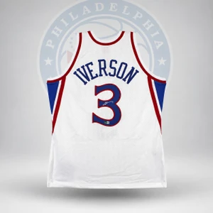 76ers Allen Iverson Authentic Signed White M&N HWC Authentic Jersey BAS Witness