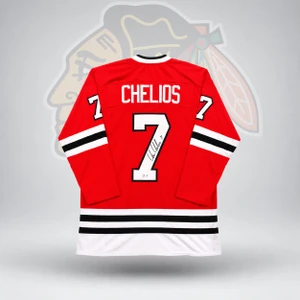 Chicago Blackhawks Chris Chelios Autographed Red Jersey Beckett BAS Witness