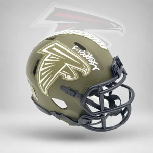 Kyle Pitts Autographed Atlanta Falcons Army Green Salute to Service Speed Mini Helmet Beckett BAS Witness