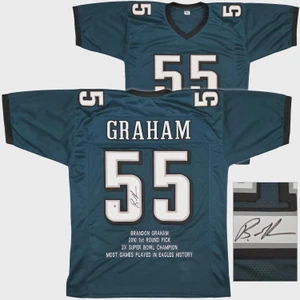 Brandon Graham Signed Eagles Green Stat Jersey #55, 2x Super Bowl Champion (XL)
