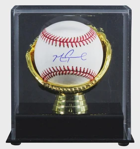 Mark Grace Signed 2001 World Series Logo Baseball with Gold Glove Display Case
