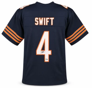 D'Andre Swift Signed Blue Custom Jersey, XL Sewn Numbers, Autographed Football Memorabilia