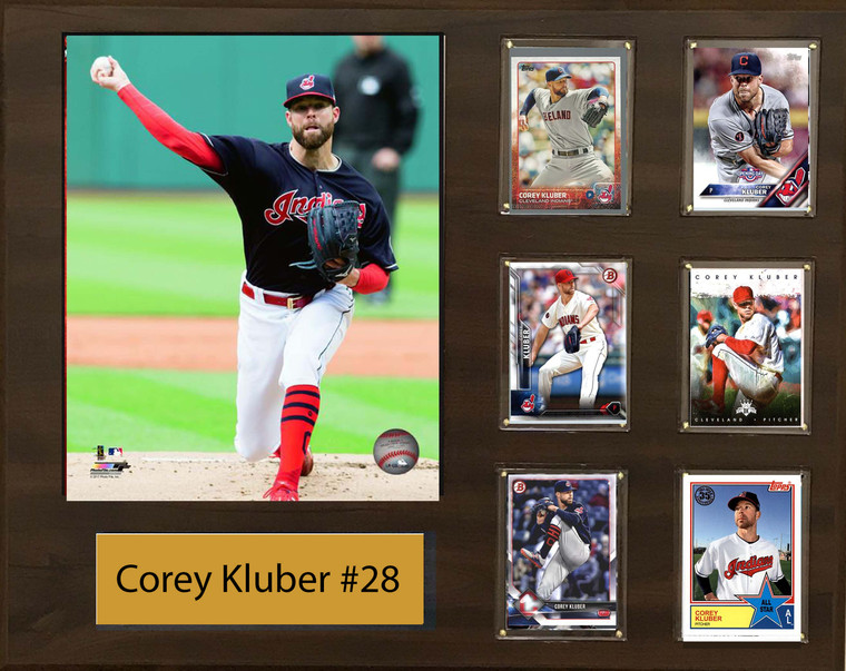 Corey Kluber, Cleveland Indians, 16x20 Plaque - 8x10 Action photo and 6 baseball cards