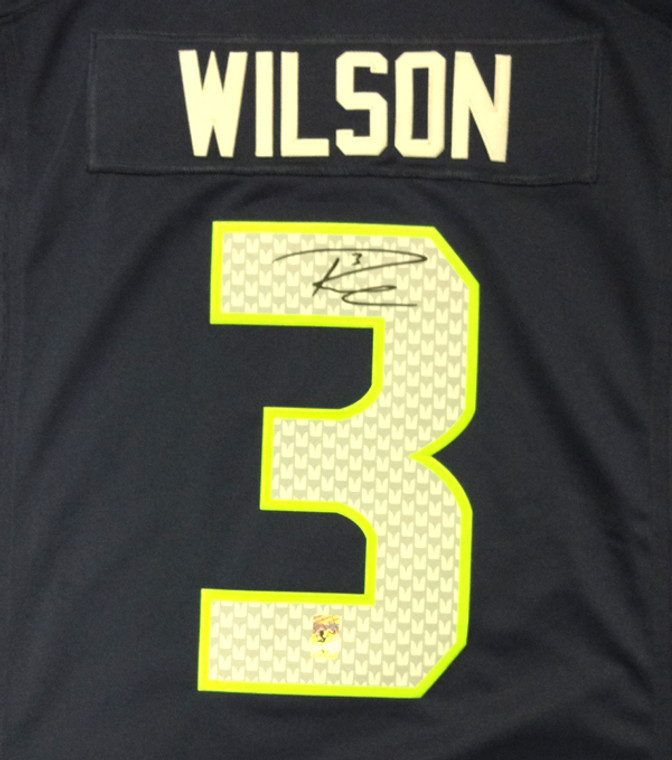 Russell Wilson Autographed Jersey - Seattle Seahawks Blue Nike Twill Size L RW Holo