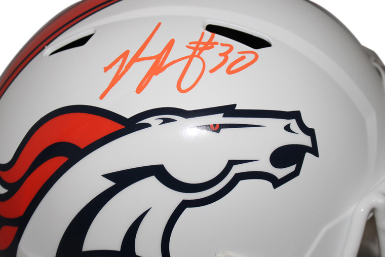 Phillip Lindsay Autographed Helmet - Denver Broncos Flat White Speed Replica JSA