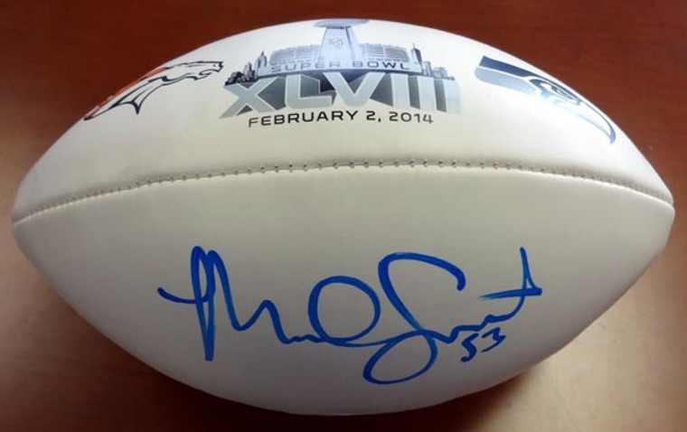 Malcolm Smith Autographed Football - Seattle Seahawks Wilson White Super Bowl XLVIII Logo MCS Holo