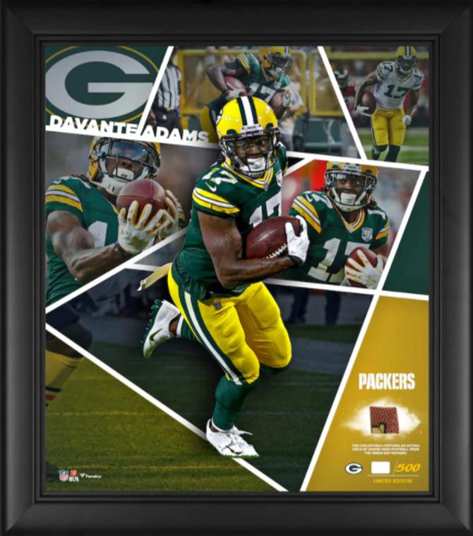 Davante Adams Green Bay Packers Framed 15" x 17" Impact Player Collage with a Piece of Game-Used Football - Limited Edition