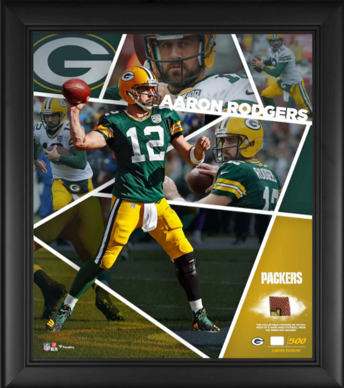 Aaron Rodgers Green Bay Packers Framed 15" x 17" Impact Player Collage with a Piece of Game-Used Football - Limited Edition