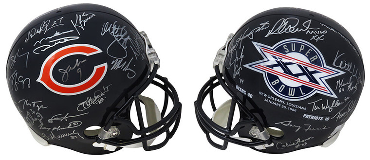 1985 Bears Team Autographed Chicago Bears & Super Bowl XX Champs Logo Riddell Full Size Replica Helmet (28 Sigs) 